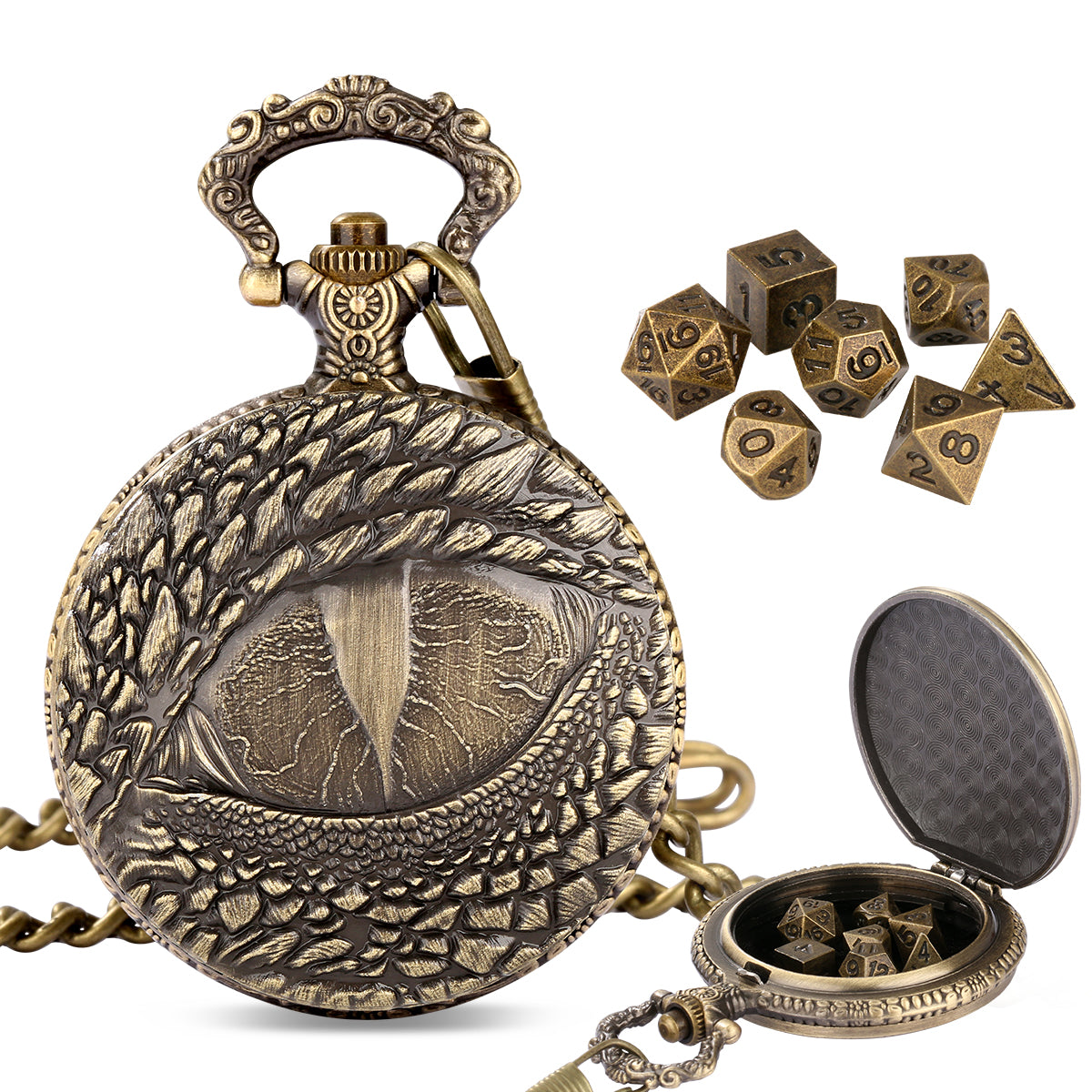 DIEACE D&D Dragon Eye Metal Pocket Watch Dice Set