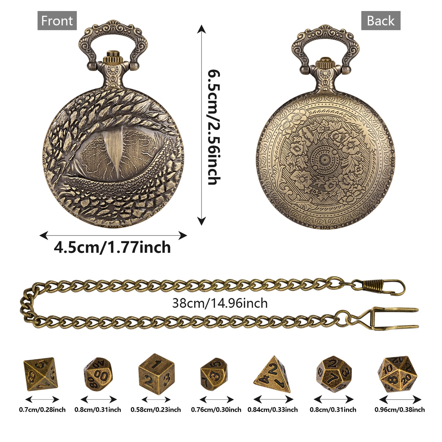 DIEACE D&D Dragon Eye Metal Pocket Watch Dice Set