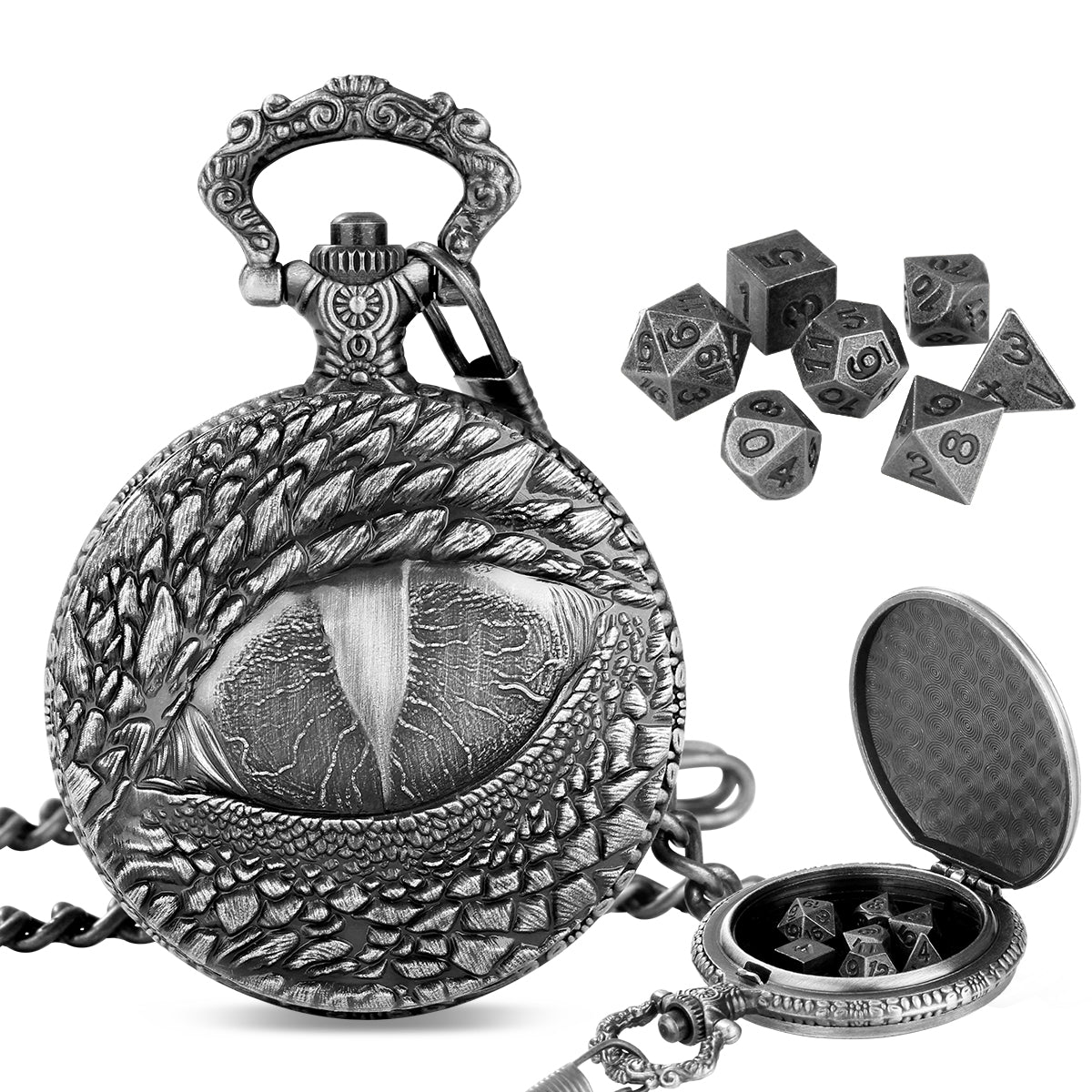 DIEACE D&D Dragon Eye Metal Pocket Watch Dice Set