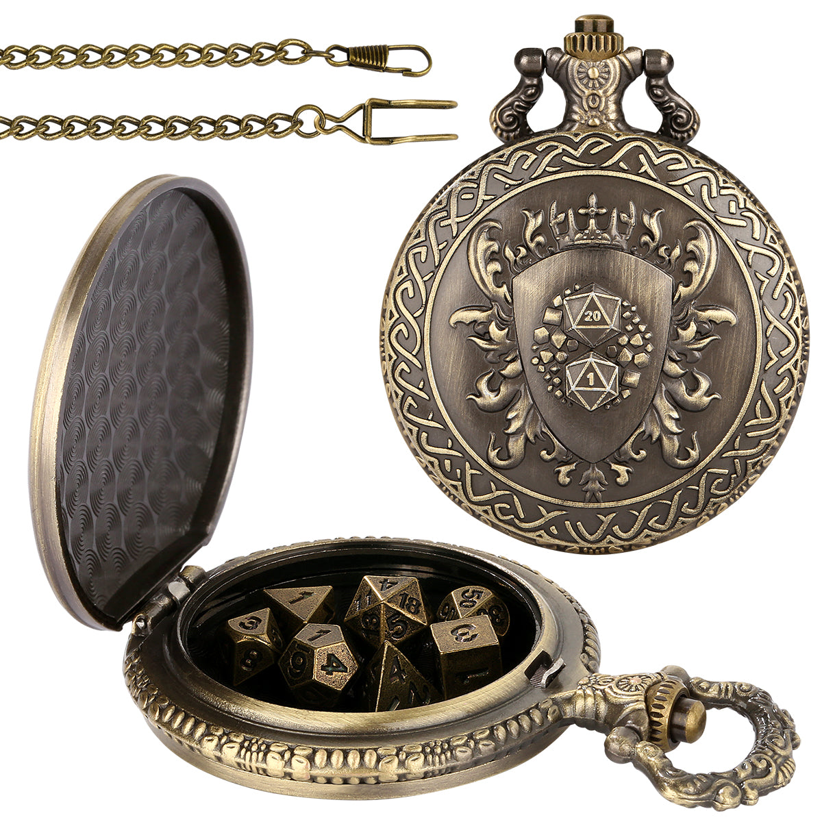 DIEACE D&D Shield Pocket Watch Metal Dice Set