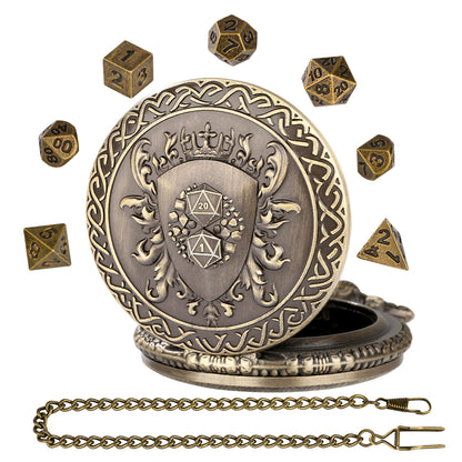 DIEACE D&D Shield Pocket Watch Metal Dice Set