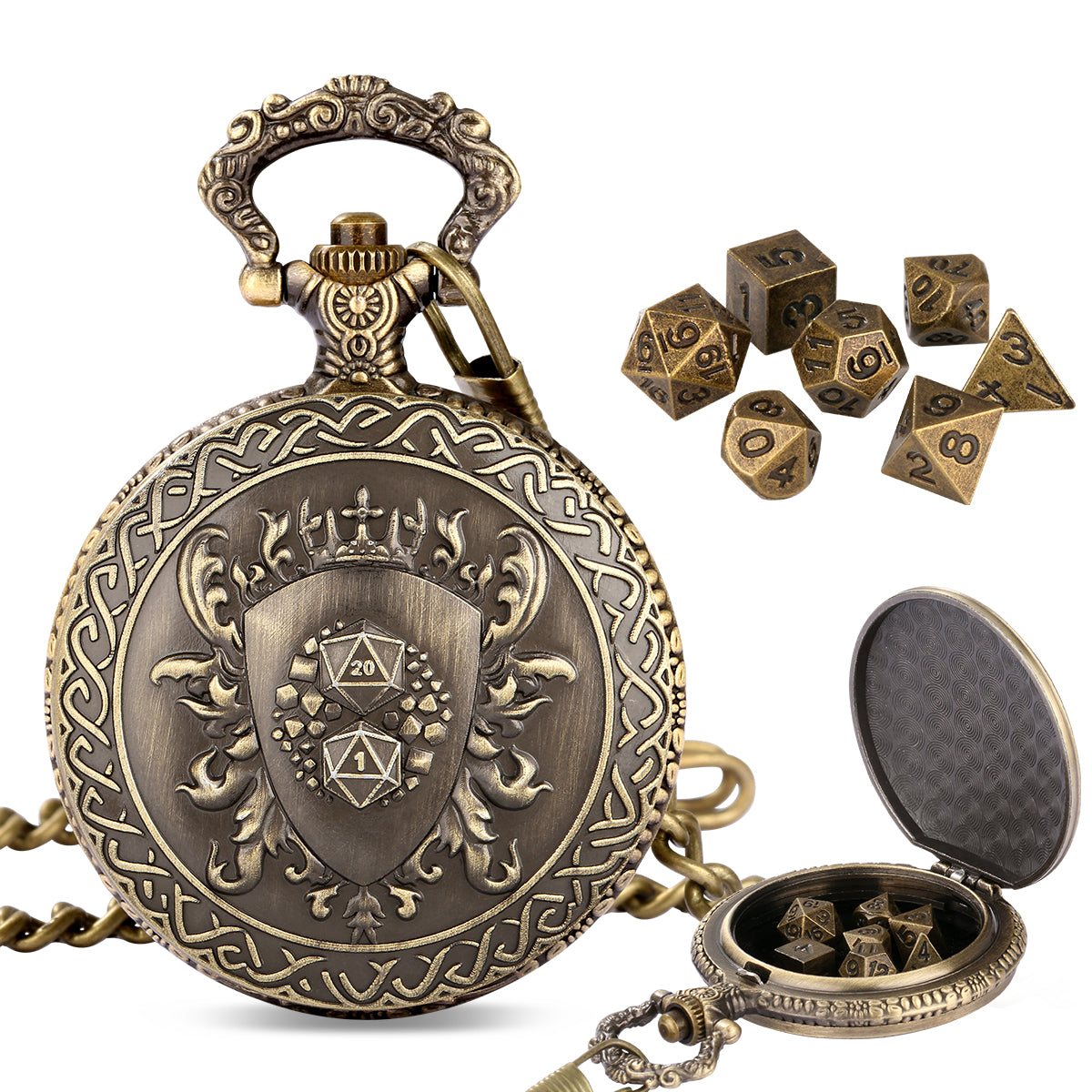 DIEACE D&D Shield Pocket Watch Metal Dice Set