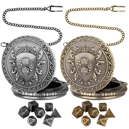 DIEACE D&D Shield Pocket Watch Metal Dice Set