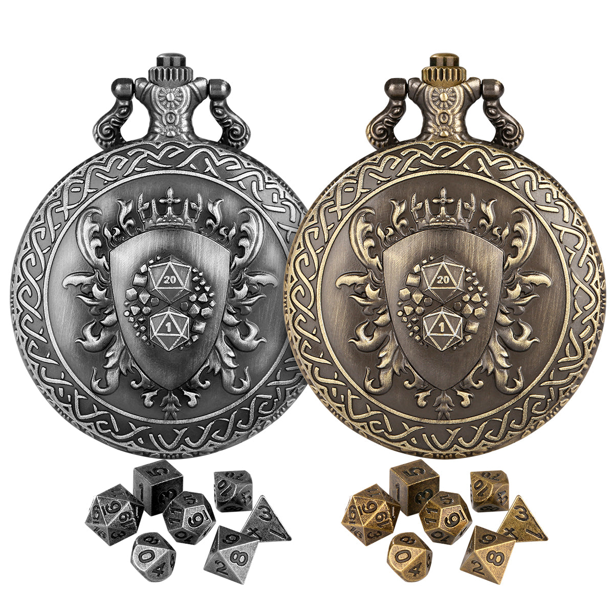 DIEACE D&D Shield Pocket Watch Metal Dice Set