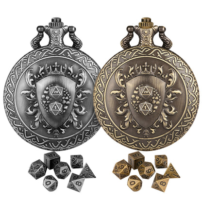 DIEACE D&D Shield Pocket Watch Metal Dice Set