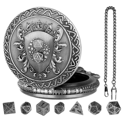 DIEACE D&D Shield Pocket Watch Metal Dice Set