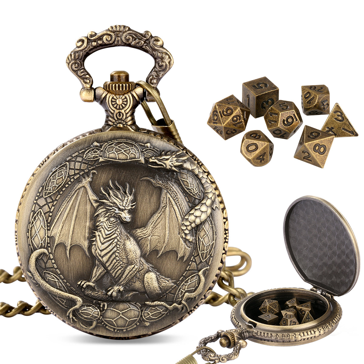 DIEACE D&D Classic Metal Pocket Watch Dice Set