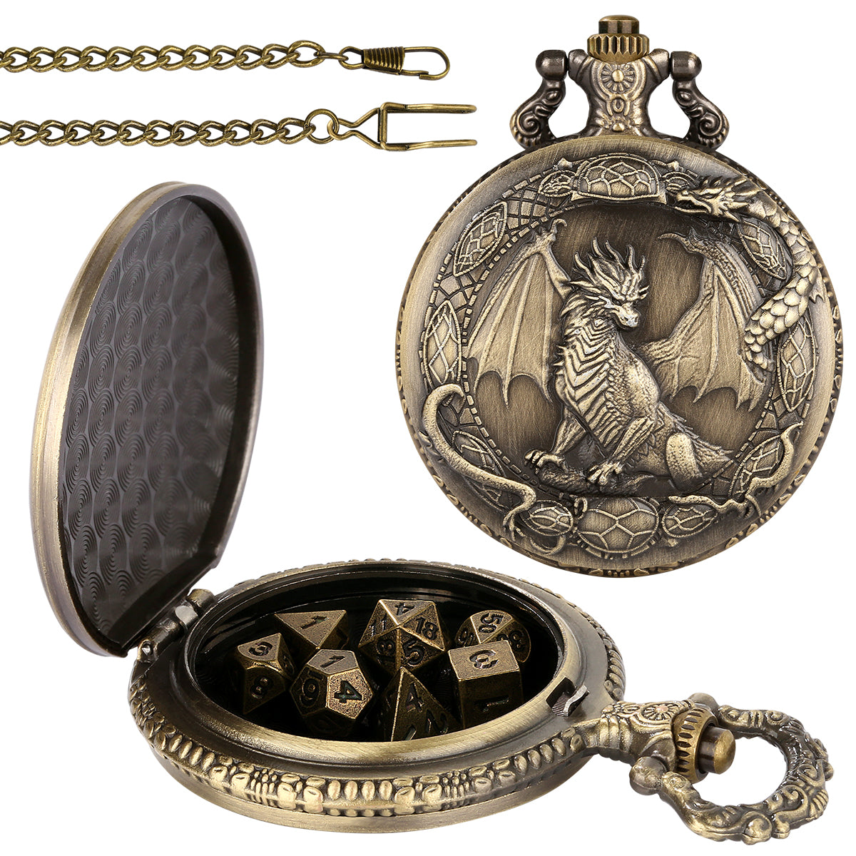 DIEACE D&D Classic Metal Pocket Watch Dice Set