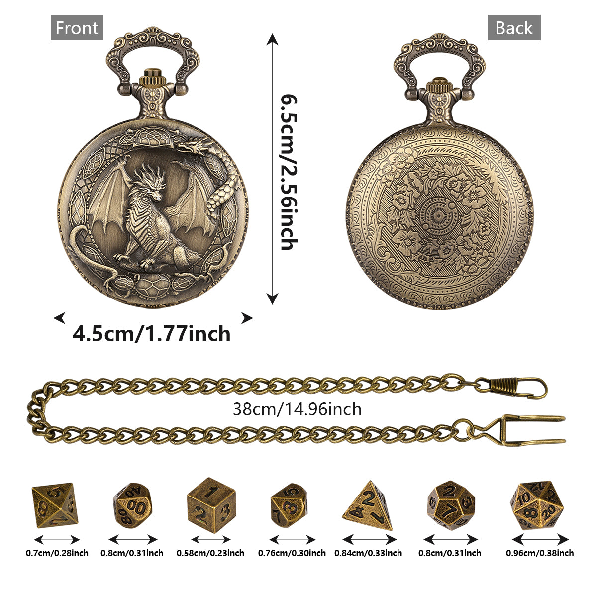 DIEACE D&D Classic Metal Pocket Watch Dice Set