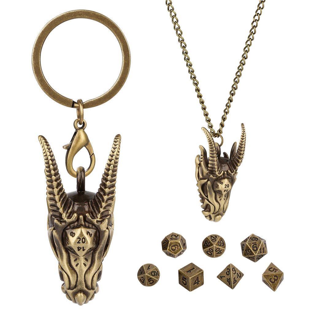 DIEACE D&D Dragon Head Keychain Metal Dice Set