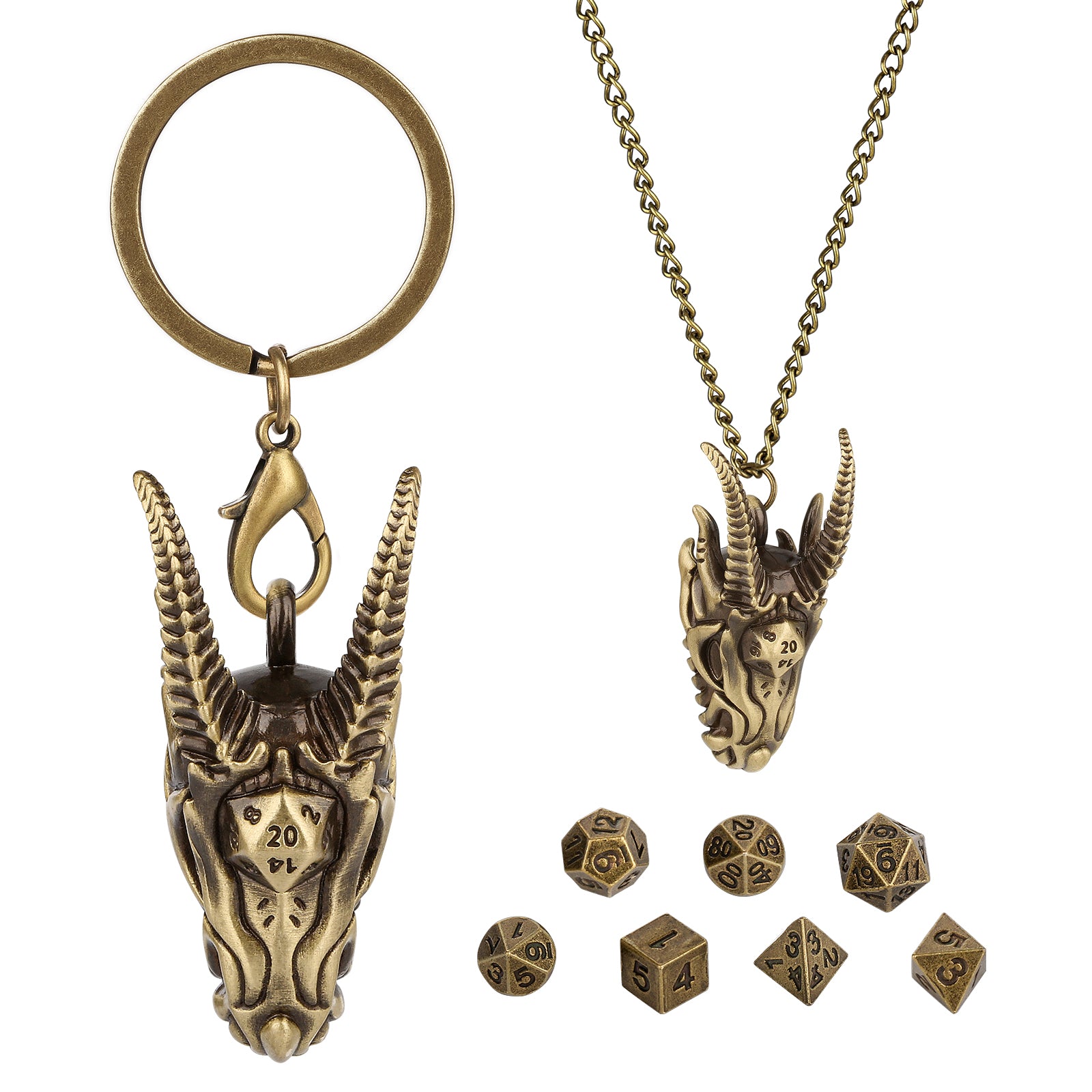 DIEACE D&D Dragon Head Keychain Metal Dice Set