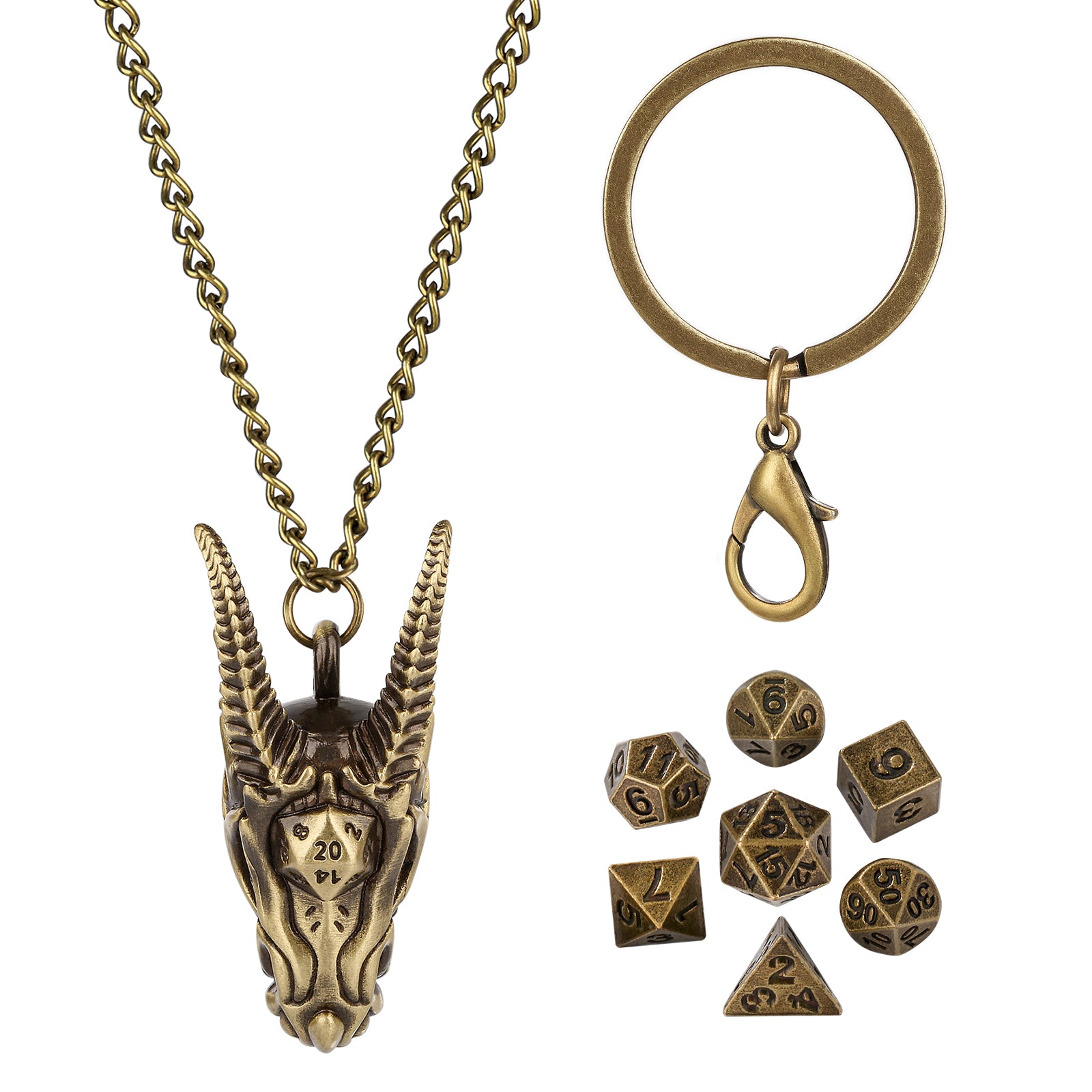DIEACE D&D Dragon Head Keychain Metal Dice Set