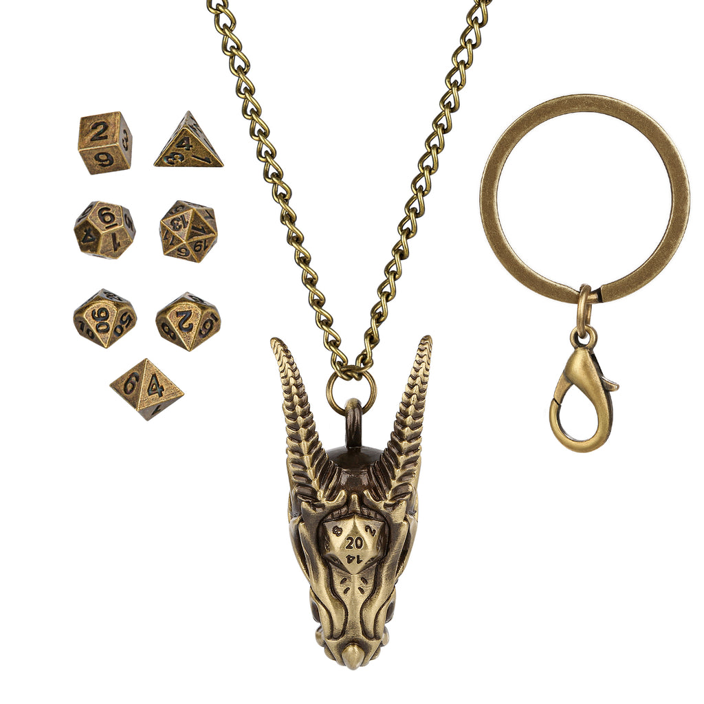 DIEACE D&D Dragon Head Keychain Metal Dice Set