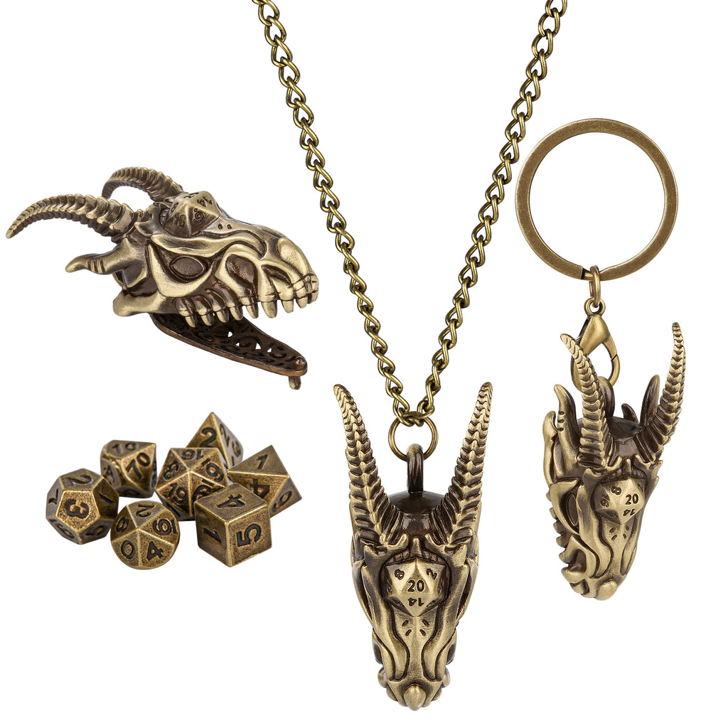 DIEACE D&D Dragon Head Keychain Metal Dice Set