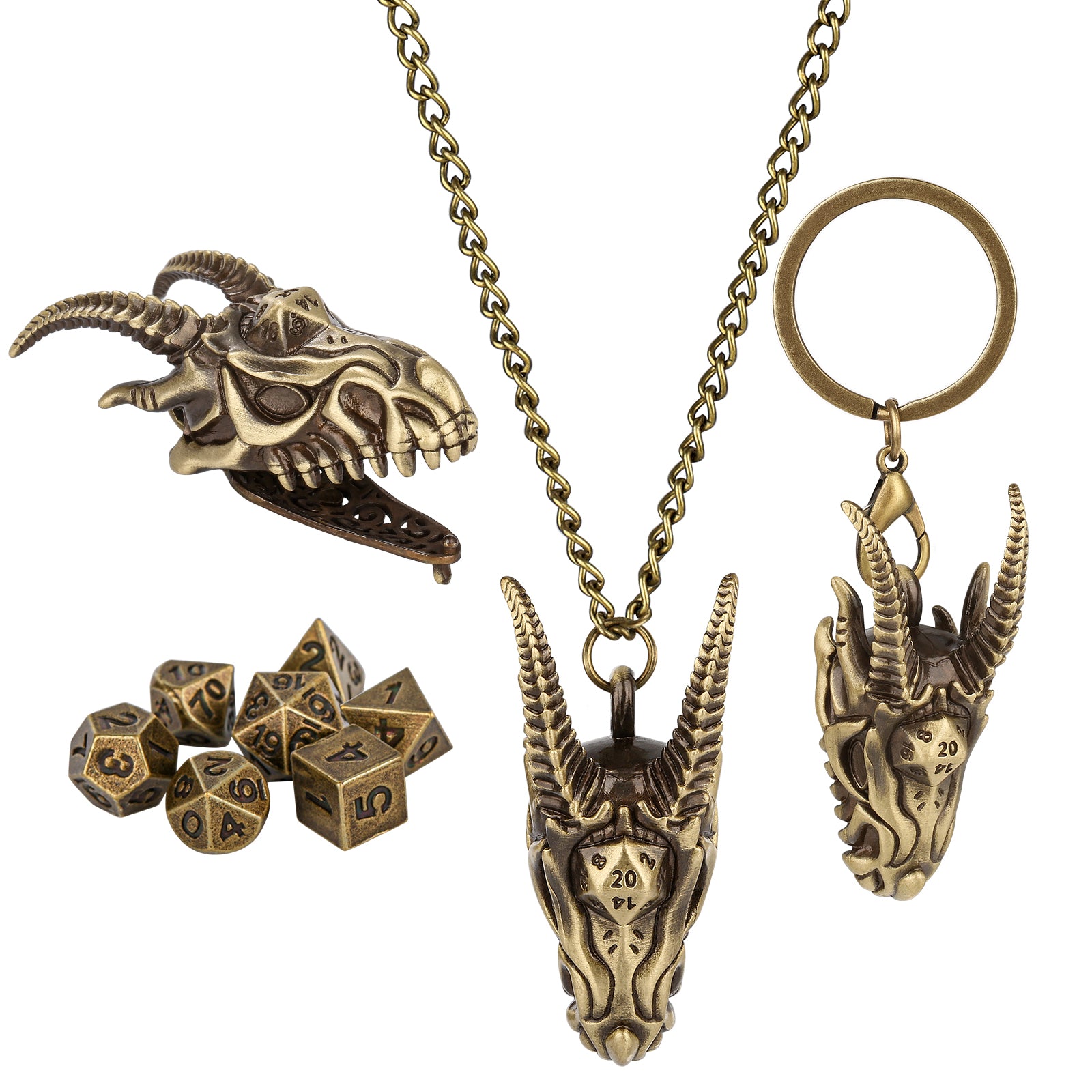 DIEACE D&D Dragon Head Keychain Metal Dice Set