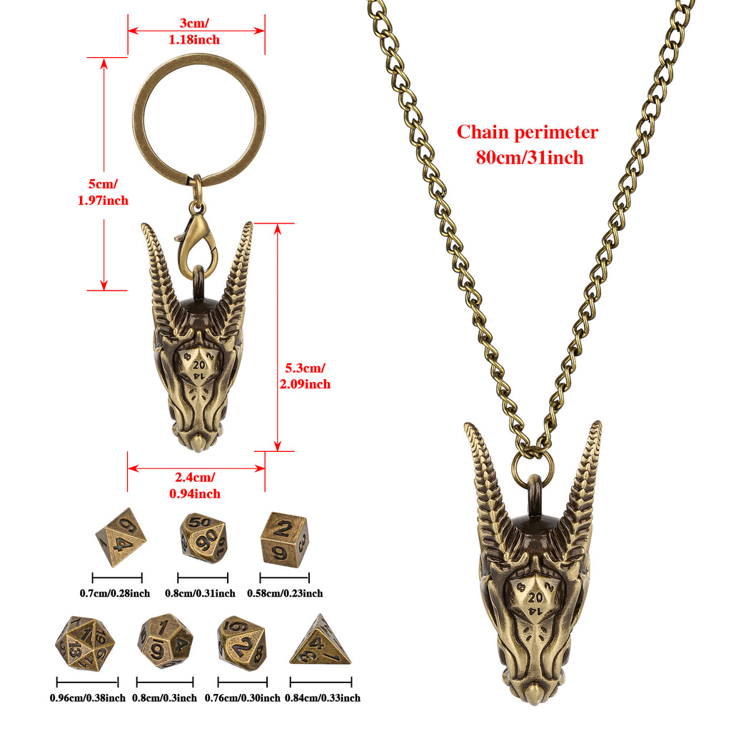 DIEACE D&D Dragon Head Keychain Metal Dice Set