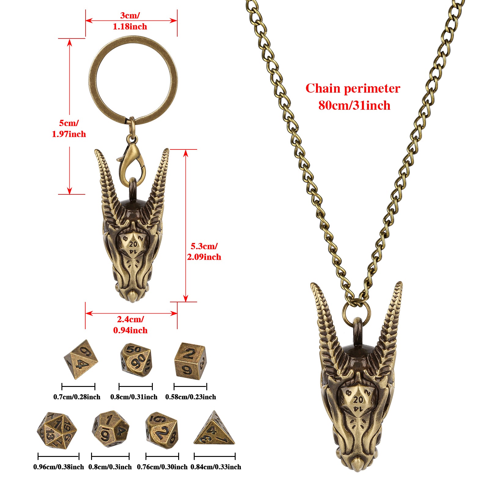 DIEACE D&D Dragon Head Keychain Metal Dice Set