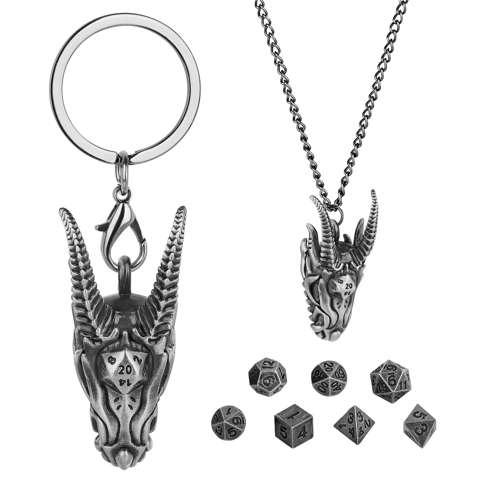 DIEACE D&D Dragon Head Keychain Metal Dice Set
