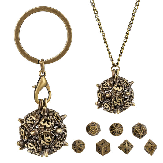 DIEACE D&D Spiked Cage Keychain Metal Dice Set