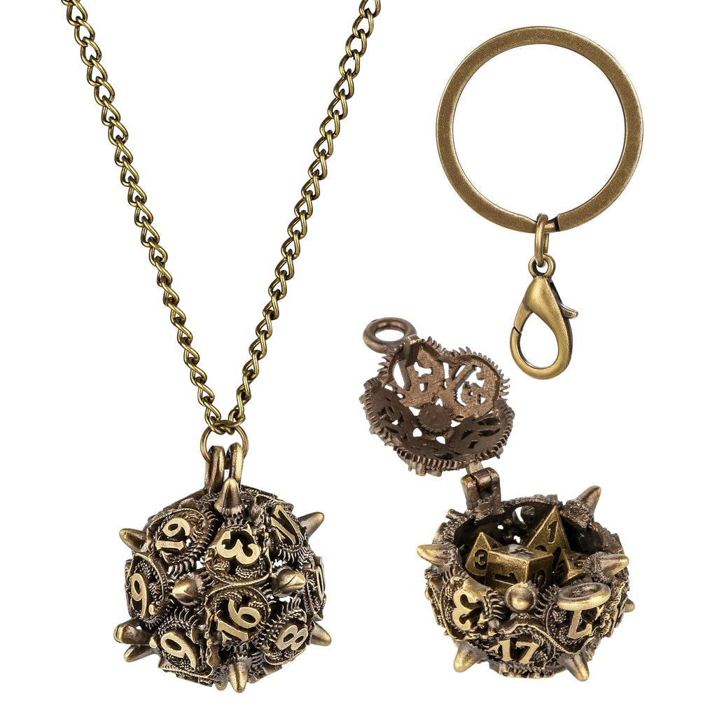 DIEACE D&D Spiked Cage Keychain Metal Dice Set