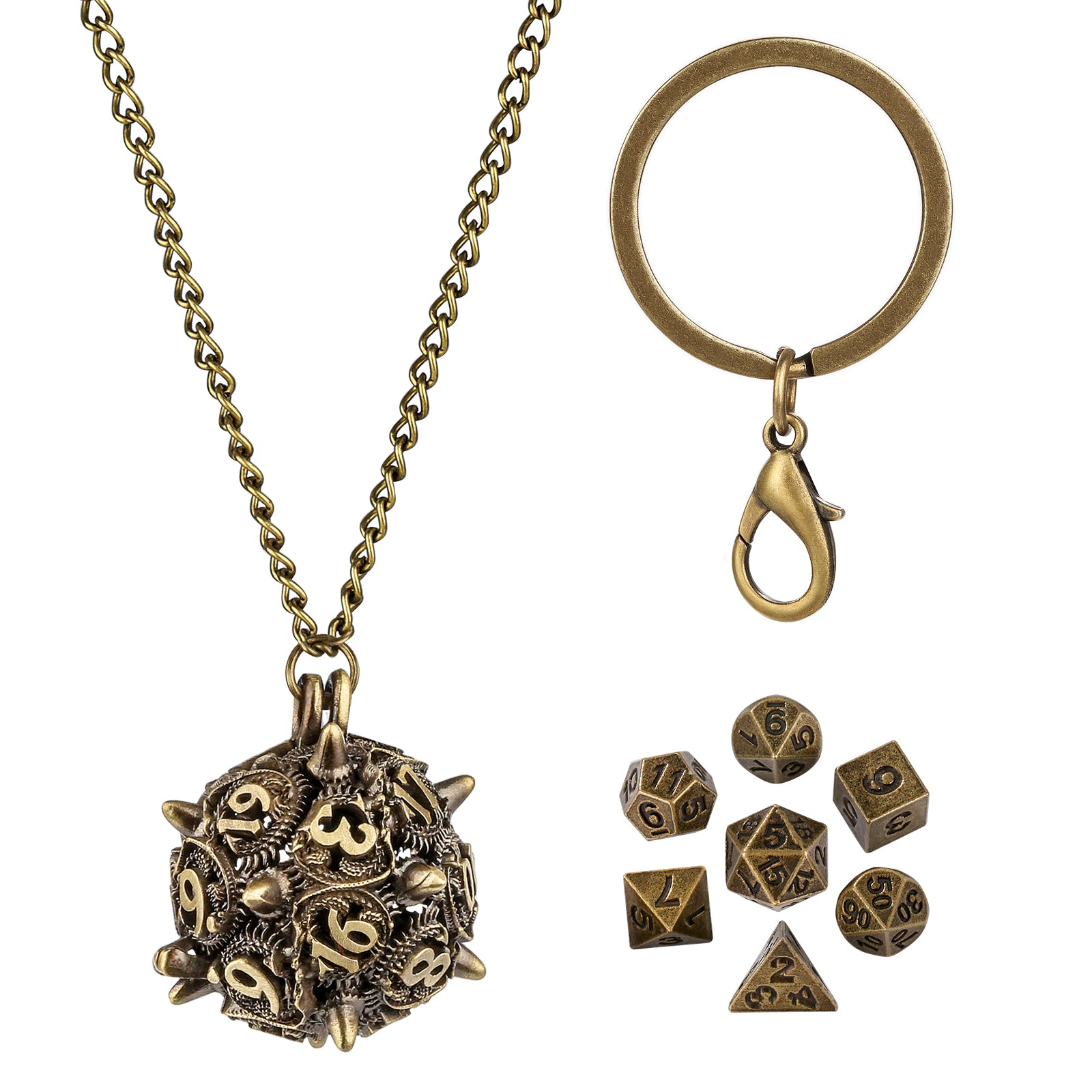 DIEACE D&D Spiked Cage Keychain Metal Dice Set