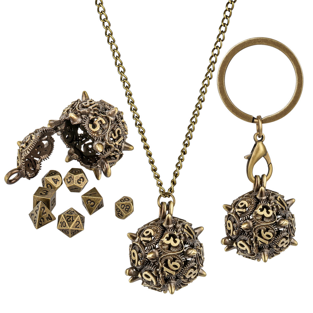 DIEACE D&D Spiked Cage Keychain Metal Dice Set