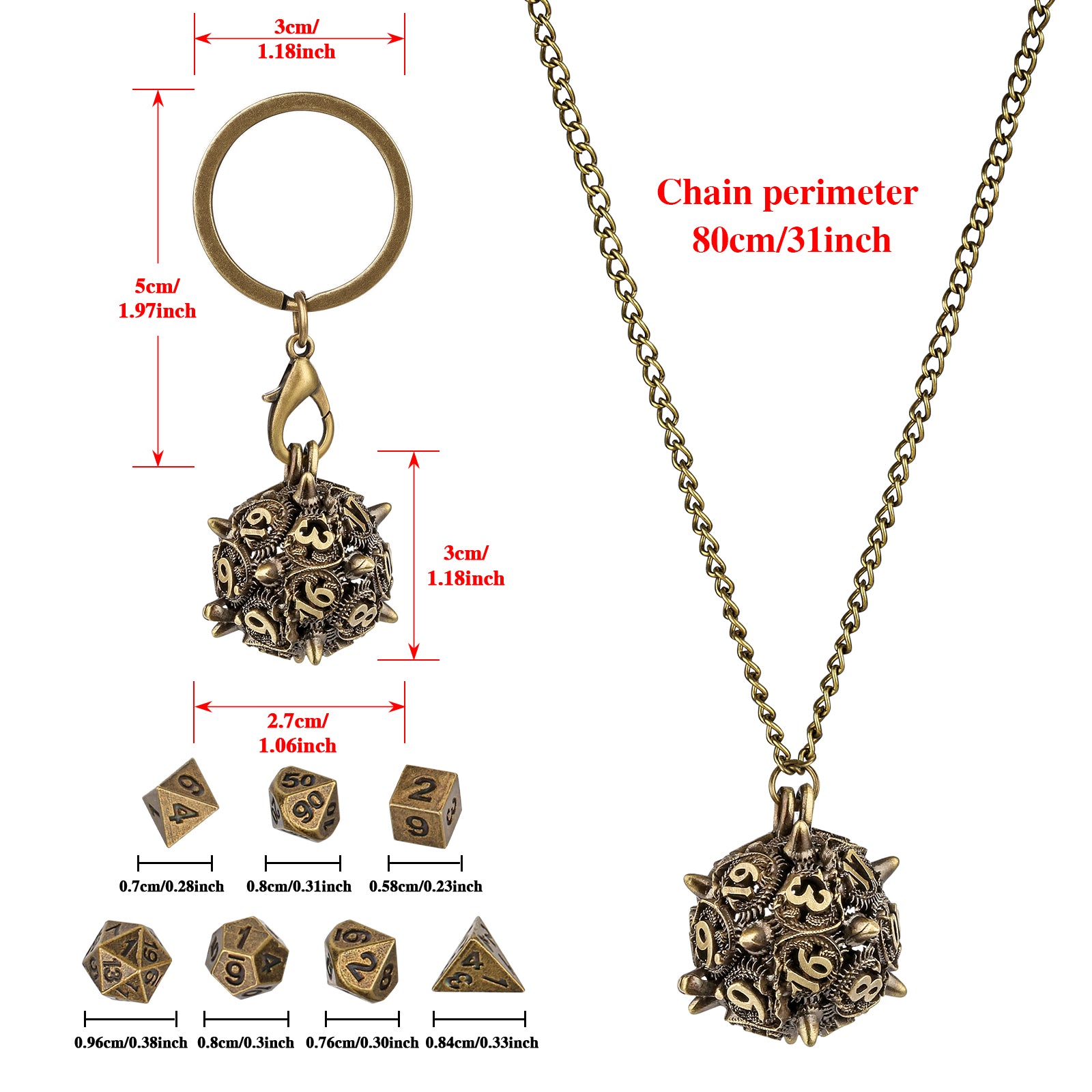 DIEACE D&D Spiked Cage Keychain Metal Dice Set