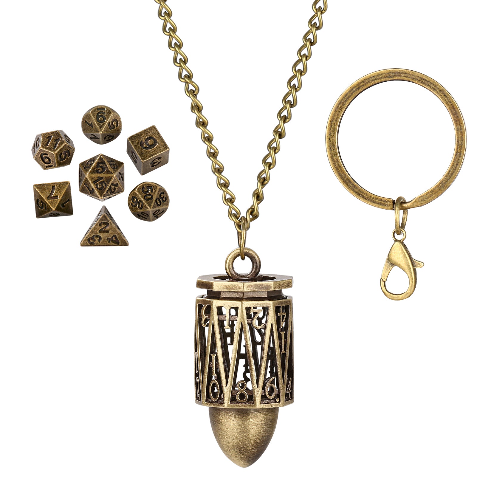 DIEACE D&D Bullet Keychain Metal Dice Set
