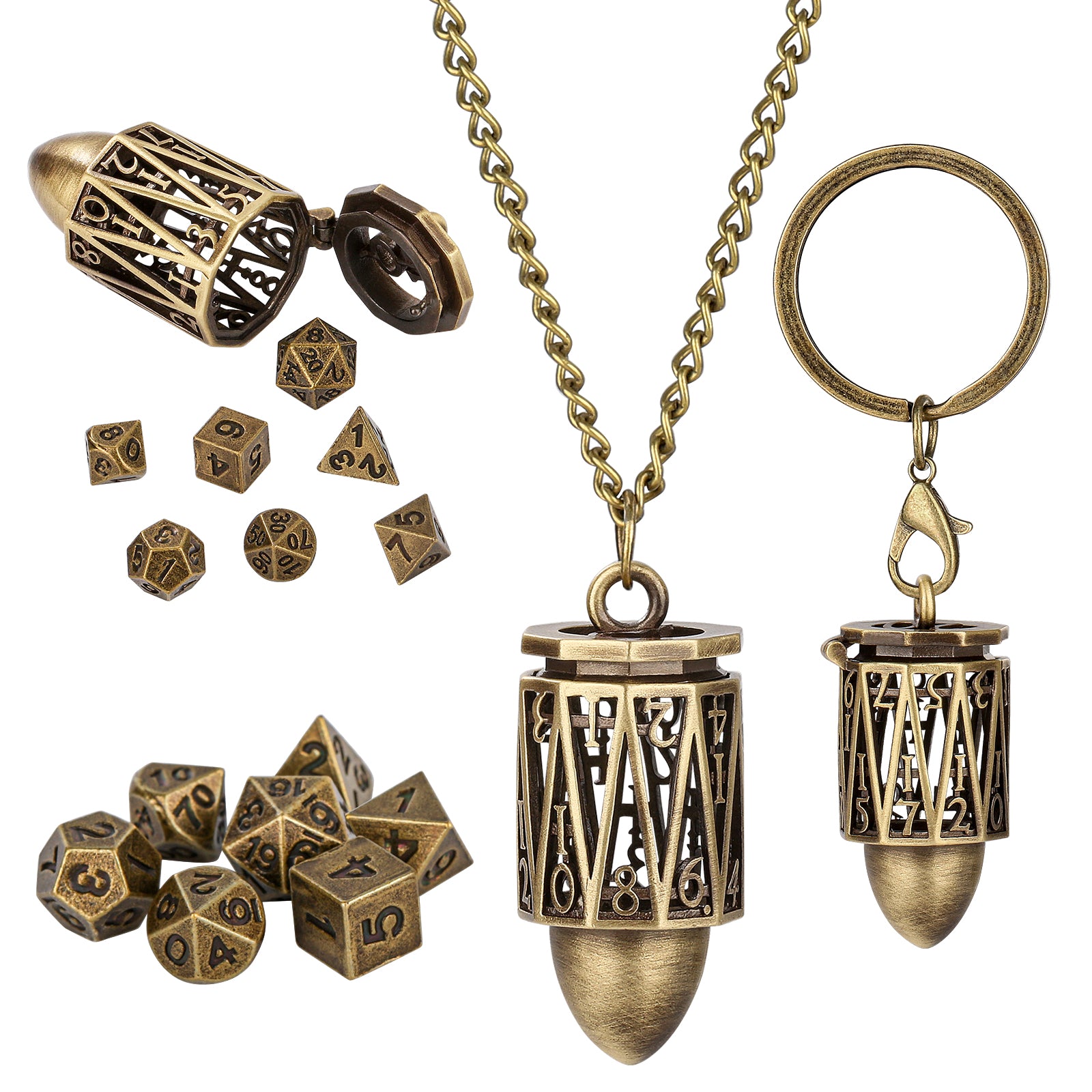 DIEACE D&D Bullet Keychain Metal Dice Set