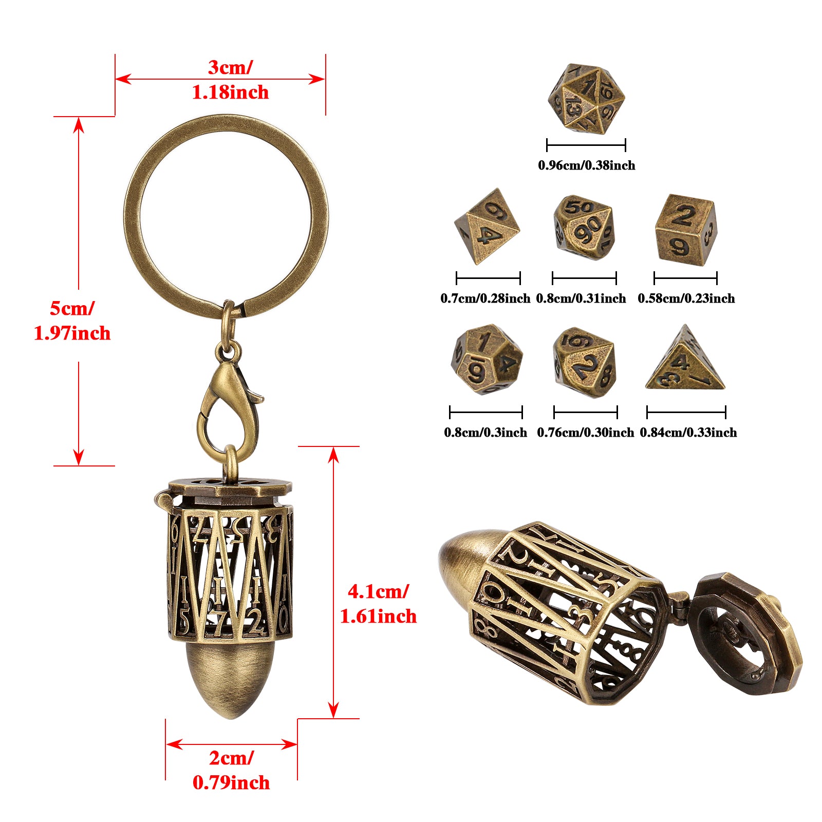 DIEACE D&D Bullet Keychain Metal Dice Set