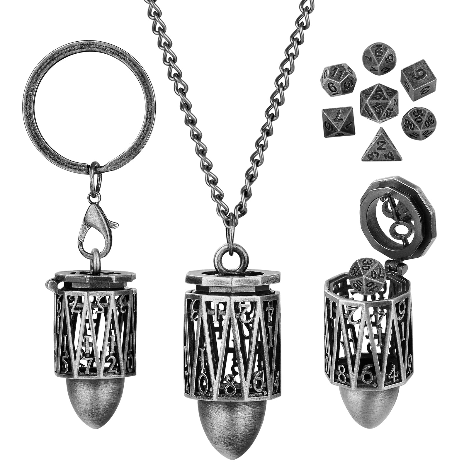 DIEACE D&D Bullet Keychain Metal Dice Set