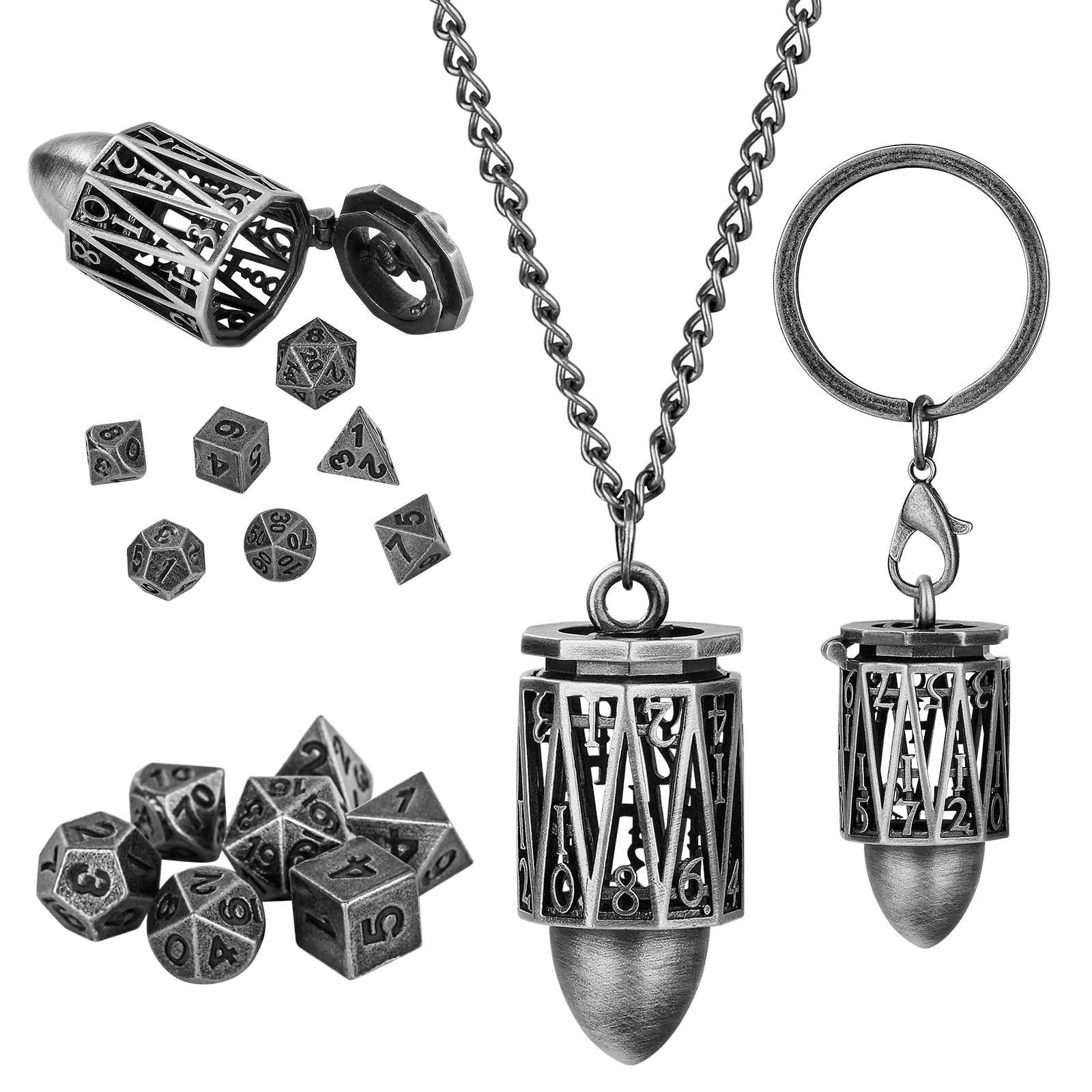 DIEACE D&D Bullet Keychain Metal Dice Set