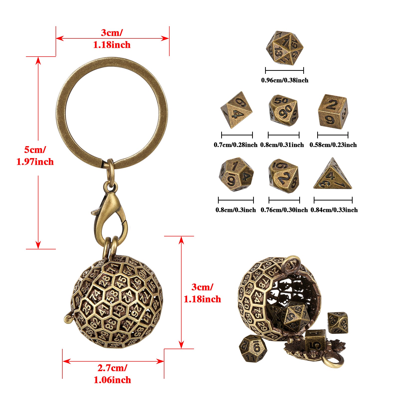 DIEACE D&D 100-Sided Keychain Metal Dice Set