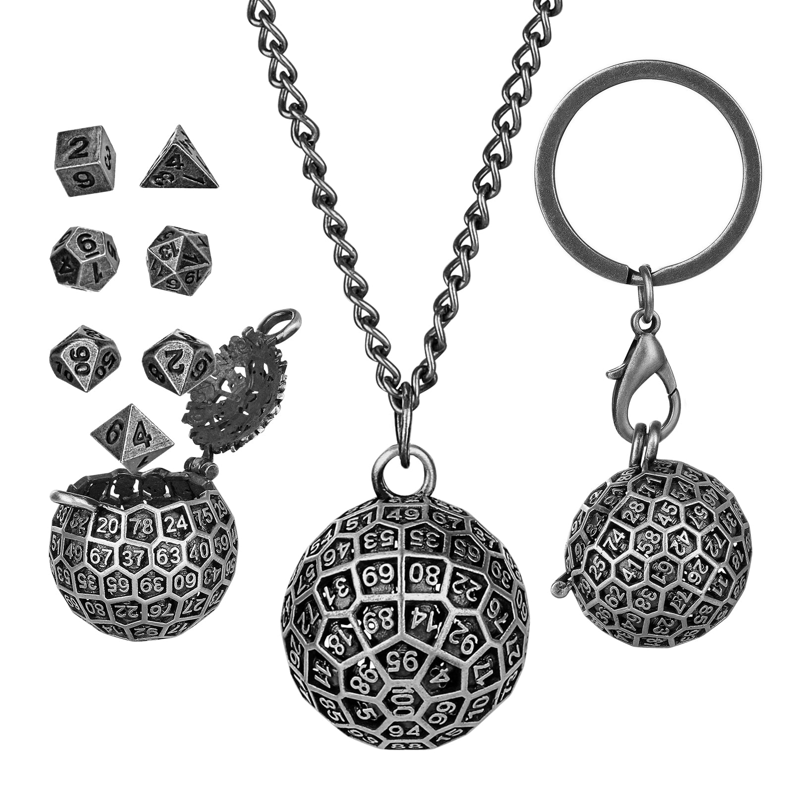 DIEACE D&D 100-Sided Keychain Metal Dice Set