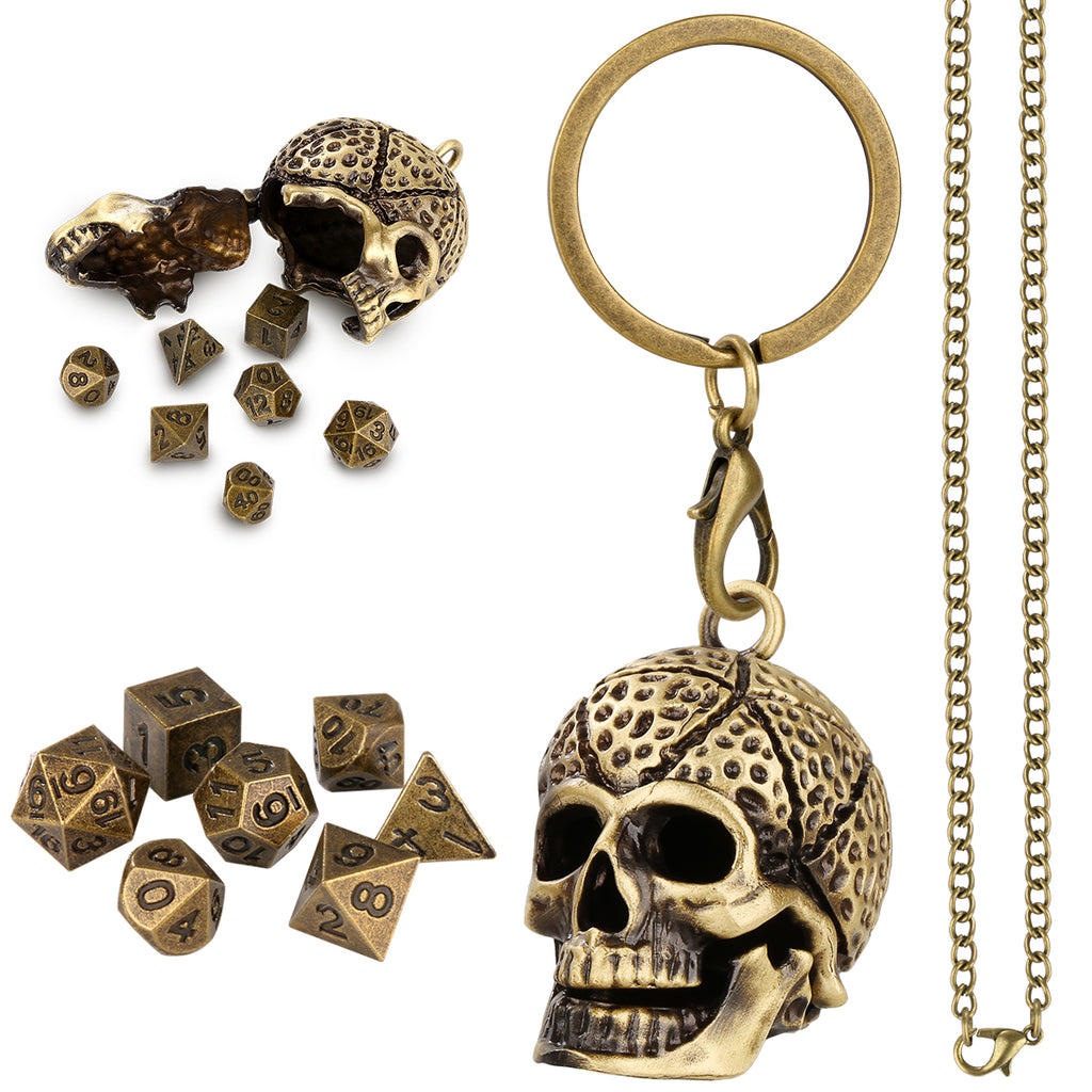 DIEACE D&D Skull Keychain Metal Dice Set