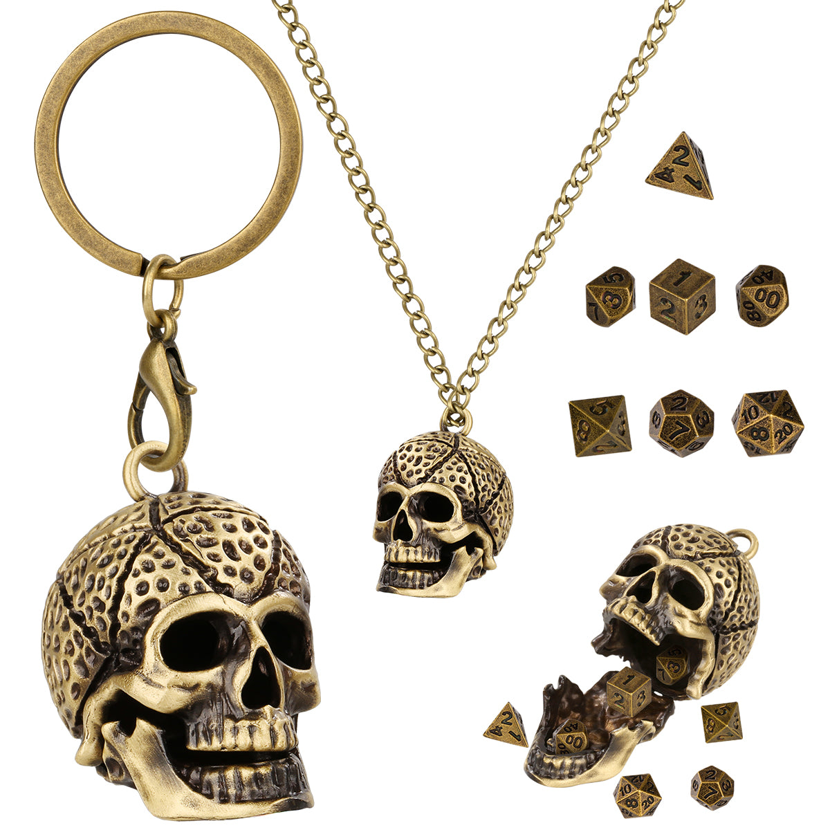 DIEACE D&D Skull Keychain Metal Dice Set
