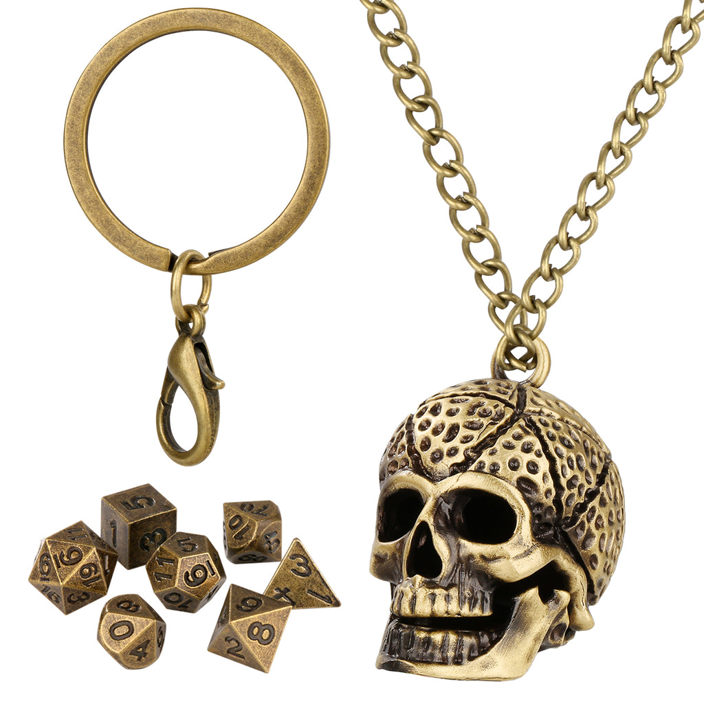 DIEACE D&D Skull Keychain Metal Dice Set