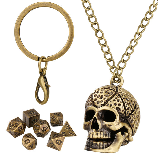 DIEACE D&D Skull Keychain Metal Dice Set