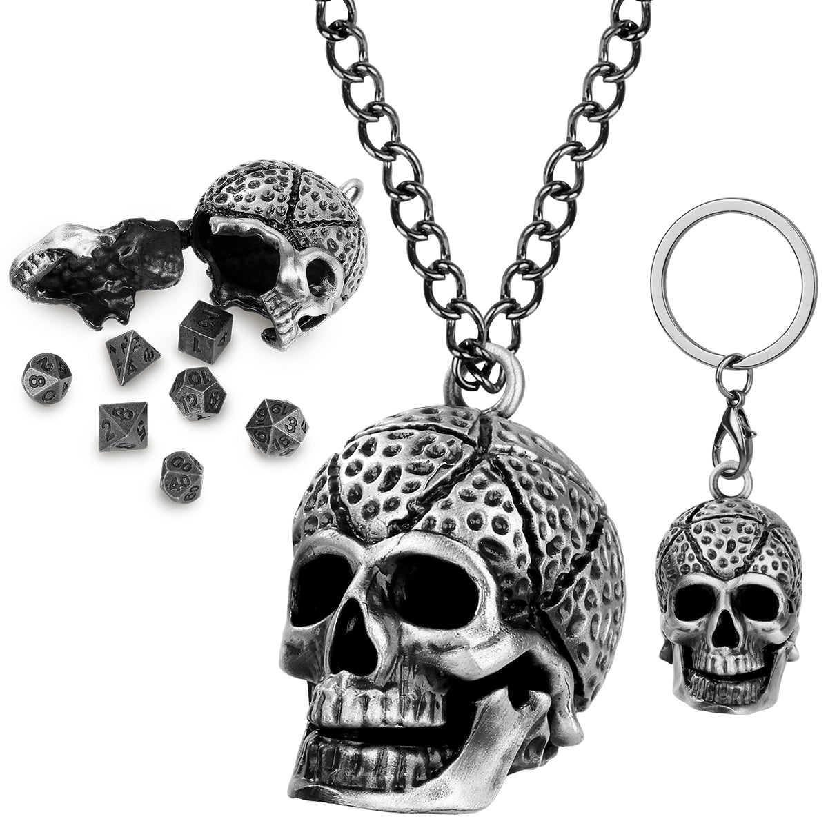 DIEACE D&D Skull Keychain Metal Dice Set
