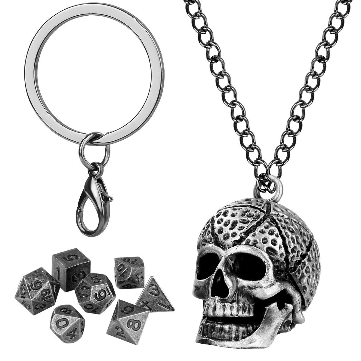 DIEACE D&D Skull Keychain Metal Dice Set