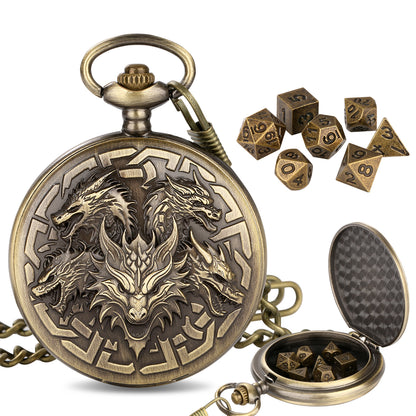 DIEACE D&D Dragon Head Pocket Watch Metal Dice Set