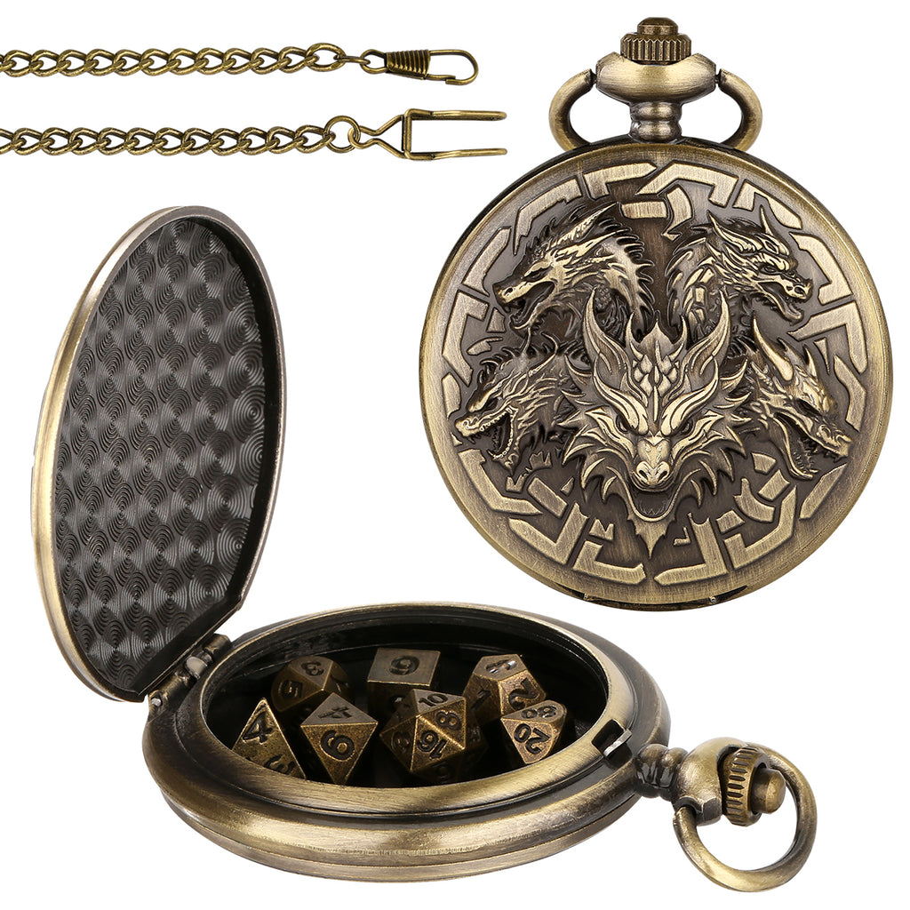 DIEACE D&D Dragon Head Pocket Watch Metal Dice Set