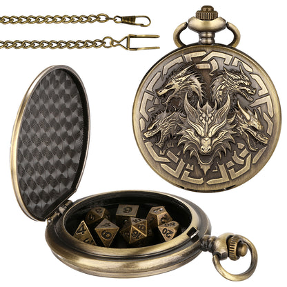 DIEACE D&D Dragon Head Pocket Watch Metal Dice Set