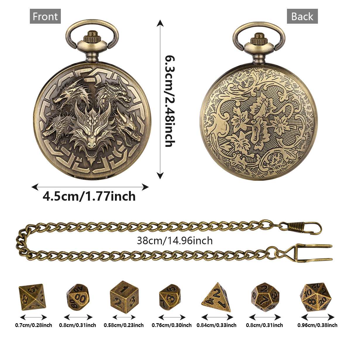 DIEACE D&D Dragon Head Pocket Watch Metal Dice Set