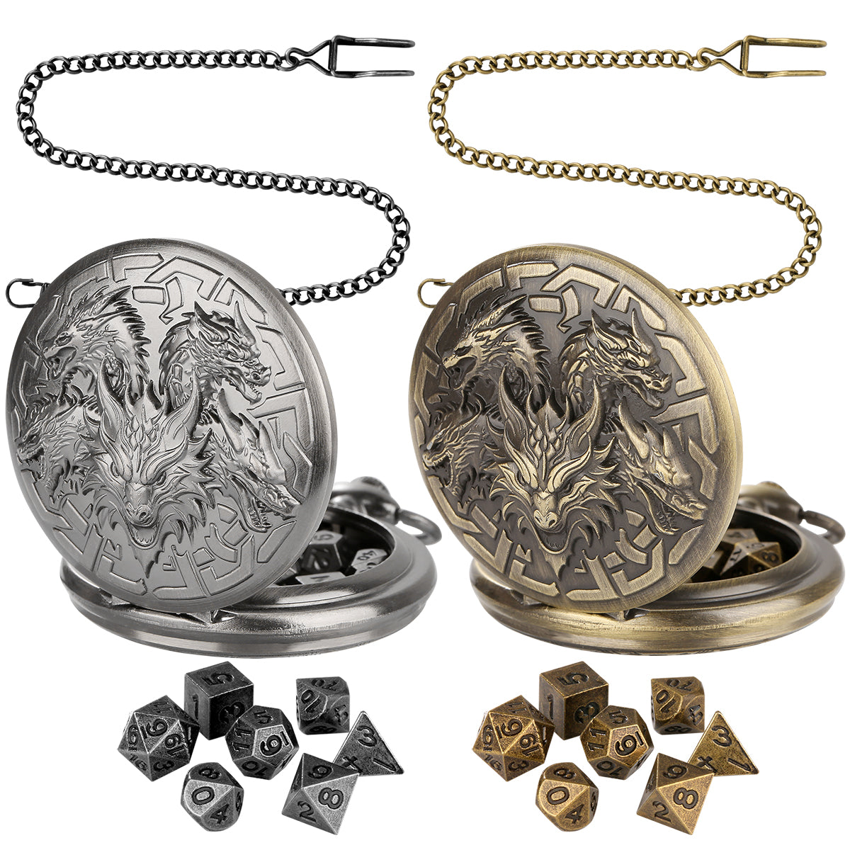 DIEACE D&D Dragon Head Pocket Watch Metal Dice Set