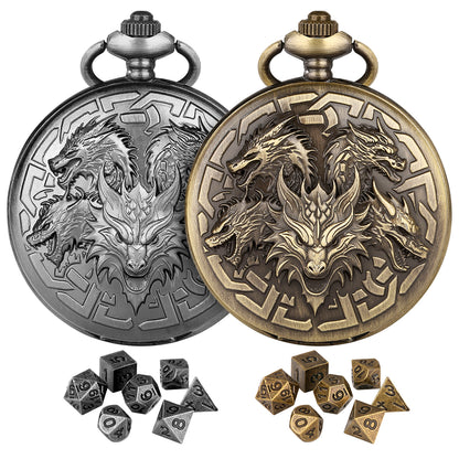 DIEACE D&D Dragon Head Pocket Watch Metal Dice Set