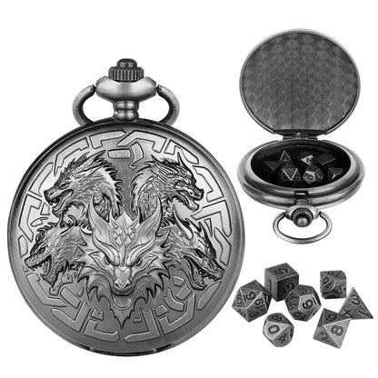 DIEACE D&D Dragon Head Pocket Watch Metal Dice Set