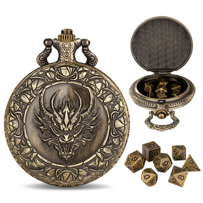 DIEACE D&D Dragon Head Pocket Watch Metal Dice Set