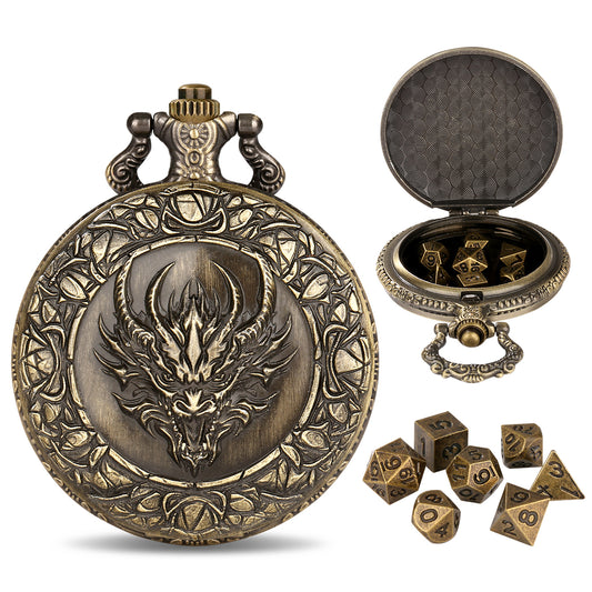 DIEACE D&D Dragon Head Pocket Watch Metal Dice Set