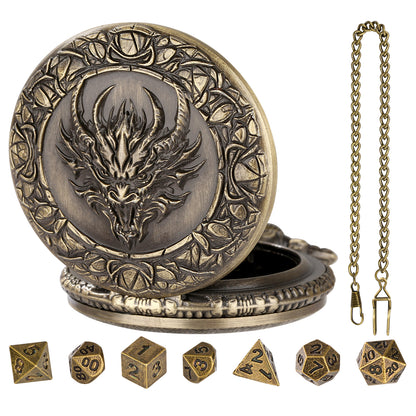 DIEACE D&D Dragon Head Pocket Watch Metal Dice Set